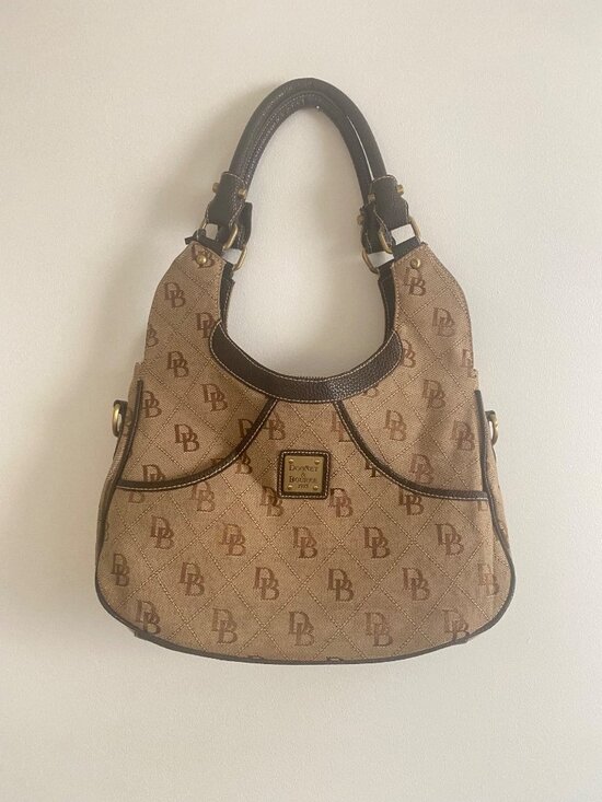 Dooney & Bourke Handbags - Dooney & Bourke Brown Monogram Canvas Hobo Bag & Matching Wallet Set